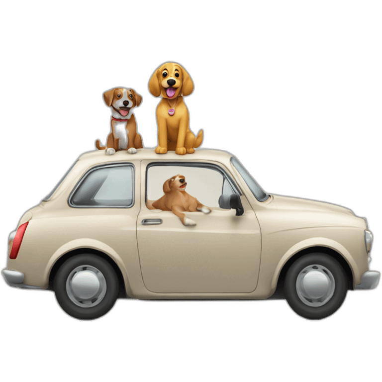 Vieux en voiture avec son chien qui vole en dessous du mot d'échappement emoji