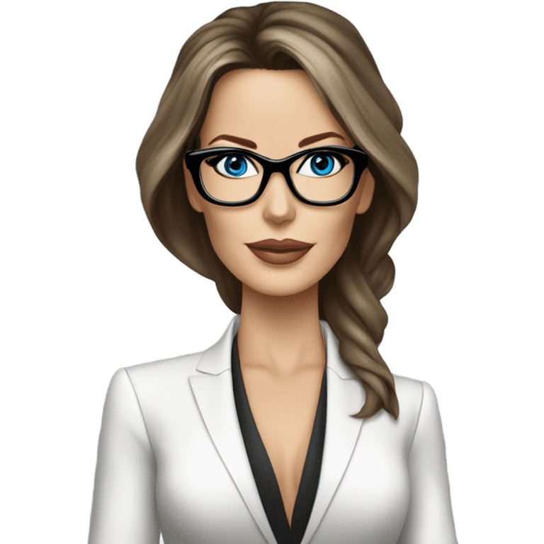  Realistic classy photo Kate Beckinsale blue eyes wearing glasses in a business meeting high fashion  emoji