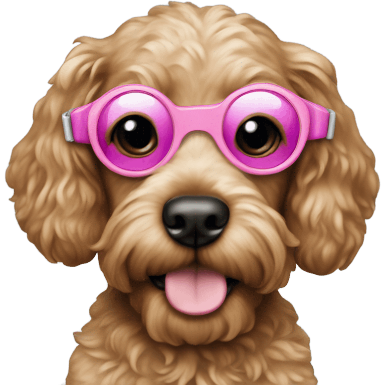 Cockapoo pup with pink goggles emoji