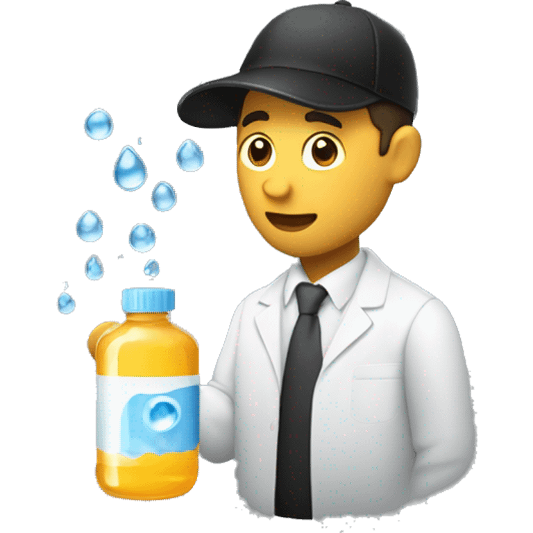  man holding a cap of serum in his hand from which some drops of water are falling downwards and it should be in black emoji