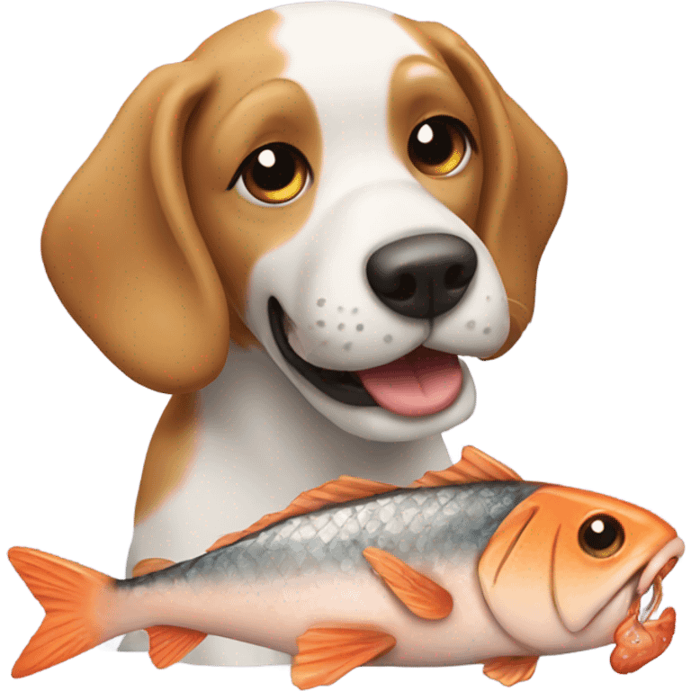 Dog eating a fish emoji