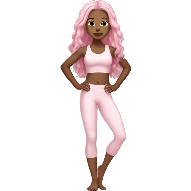 White skin girl in light pink yoga outfit pink long hair emoji