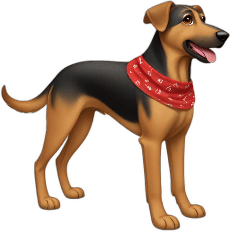 75% Coonhound 25% German Shepherd mix dog wearing small plain red bandana side view full body in profile left facing emoji