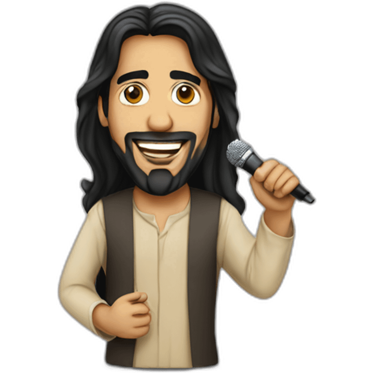 Arabic with mic standup comedian with micro long black hair  emoji