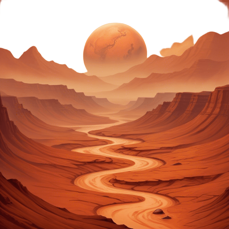 Cinematic Realistic Mars, portrayed with rugged, rust-colored landscapes, deep canyons, and swirling dust storms rendered with lifelike texture and an orange-hued glow that evokes the enigmatic allure of the Red Planet. emoji