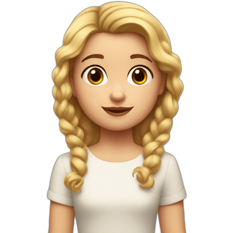 Estilo pixar, niña de ochoa años de edad, de pelo rubio liso con las puntas rizadas, ojos marrones emoji