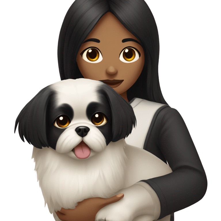 Girl with a black hair and white Pekingese emoji