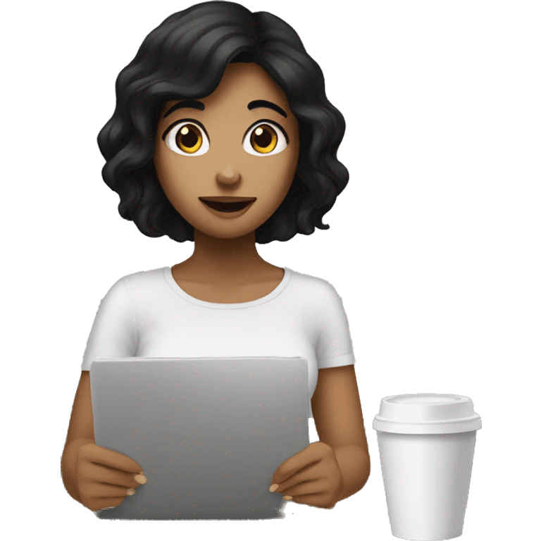 Girl with black hair asking for coffee emoji