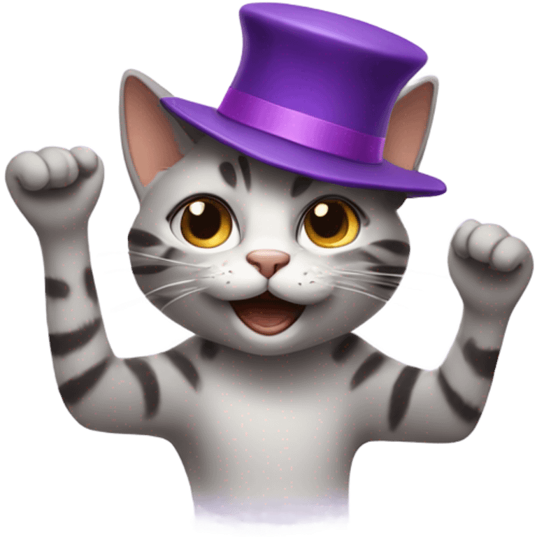 Cat wearing purple hat dancing emoji