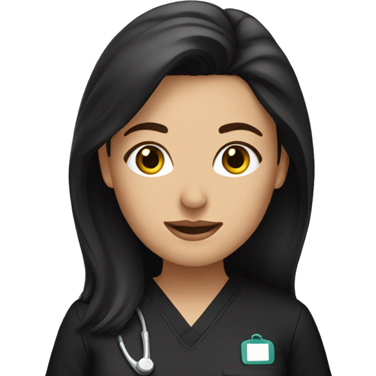 Brunette woman wearing black scrubs emoji