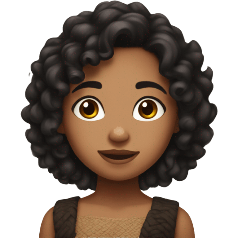 Cute brown girl with black short curly hair that looks a bit like moana emoji