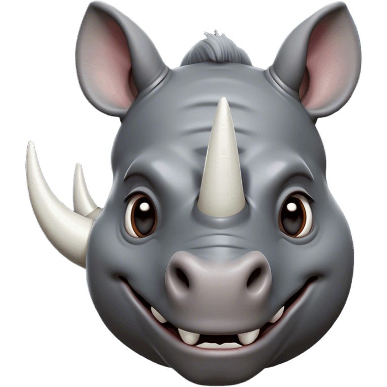 Cinematic Comical Rhinoceros Portrait Emoji, Head tilted dramatically with an exaggeratedly amused expression, featuring a striking, glossy slate-gray hide with a boldly textured white horn, wide, expressive eyes filled with playful disbelief, Simplified yet hilariously expressive features, highly detailed, glowing with a slightly sassy glow, high shine, dramatic yet playful, stylized with an air of cheeky wild mischief, bright and endearing, soft glowing outline, capturing the essence of a spirited and over-the-top rhinoceros, so meme-worthy it feels like it could charge its way into internet fame instantly! emoji