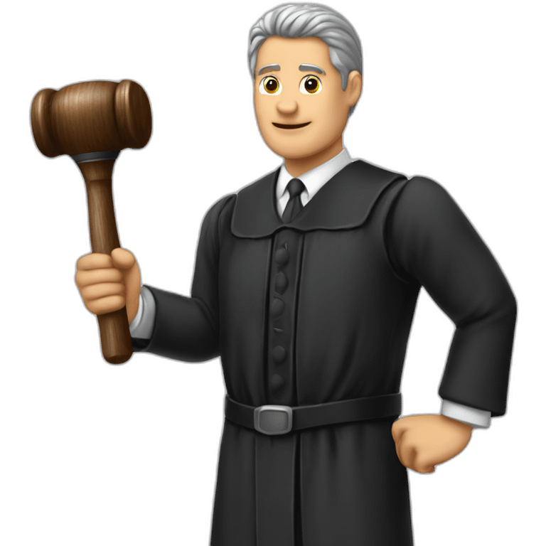 male judge holding a small woodden hammer emoji