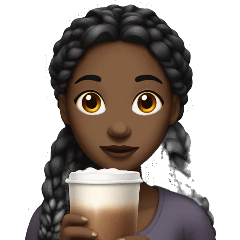 Black girl with black long braids and a hot chocolate emoji