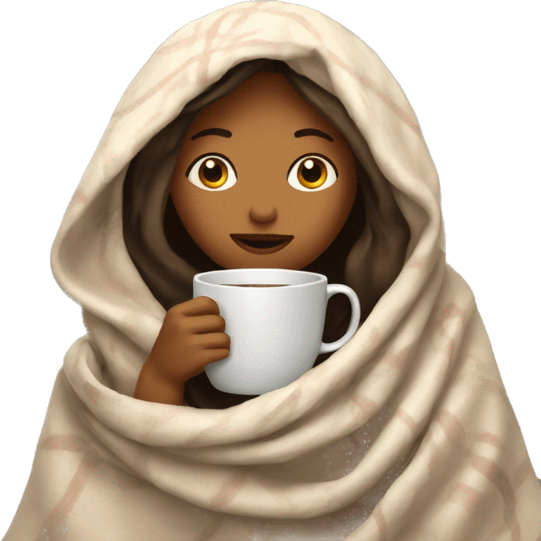 girl inside a blanket sipping coffee eyes closed emoji