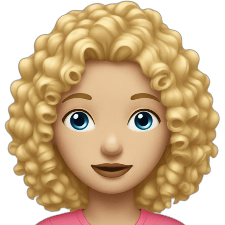 blonde curly hair girl with blue eyes and red itchy under eyes emoji