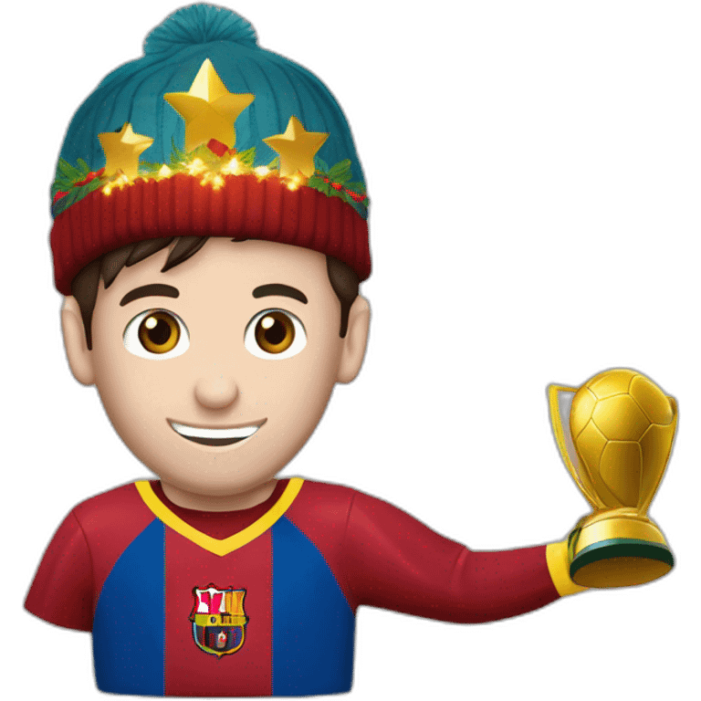 messi levantando la copa del munso con un gorro de navidad emoji