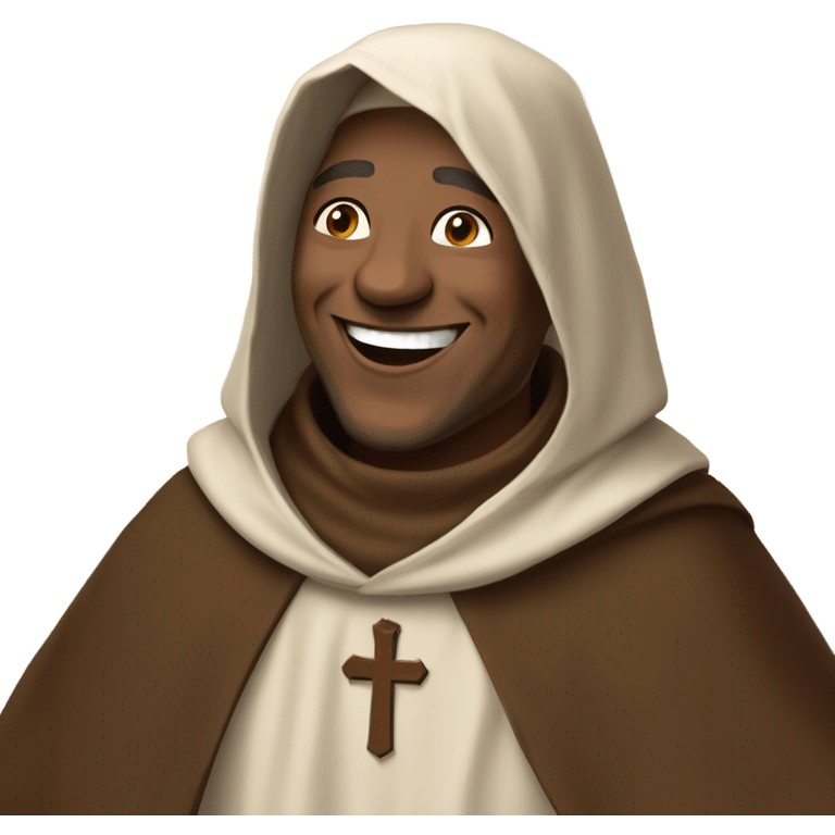 a Franciscan friar, dressed in traditional Franciscan clothing, smiling, laughing. emoji