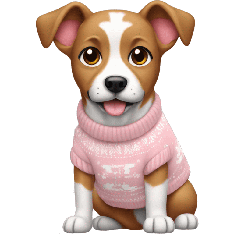 Dog in a light pink and white Christmas sweater  emoji