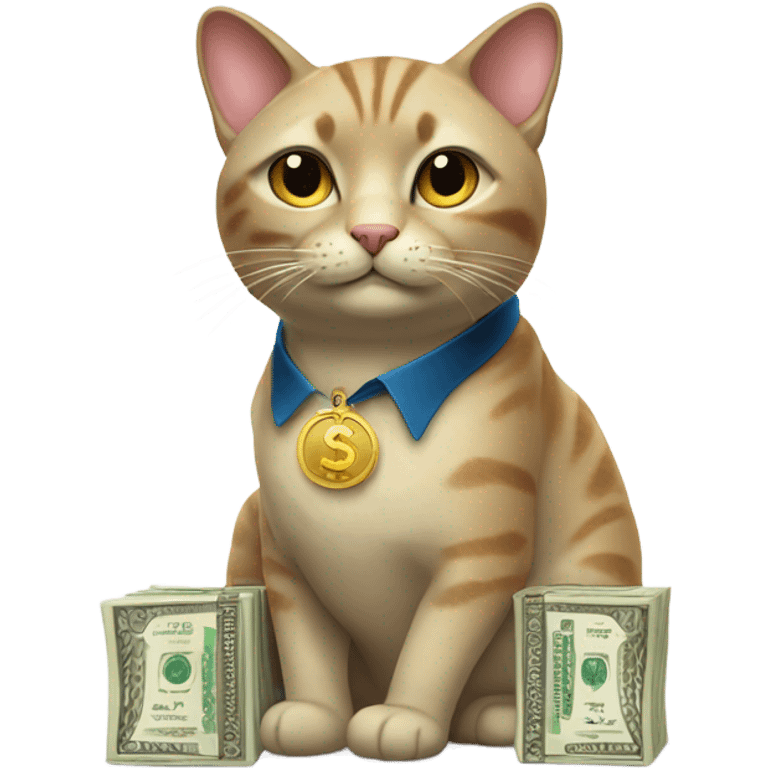 Very rich cat holding a lot of money emoji