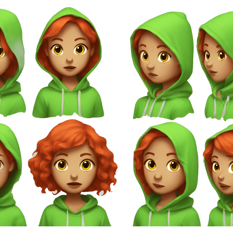 Girl with red hair wearing a neon green hoodie with a burrito smeared all over the hoodie emoji