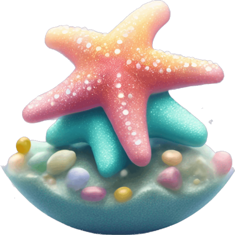 Kawaii rainbow pastel bedazzled sea star in an under the sea snow globe  emoji