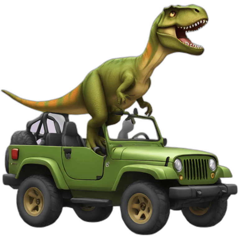 T-rex riding a jeep emoji