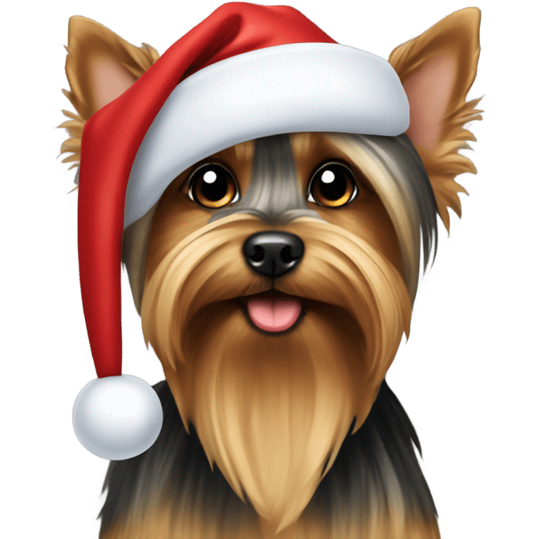 Yorkshire Terrier with a Santa Claus hat on his head  emoji