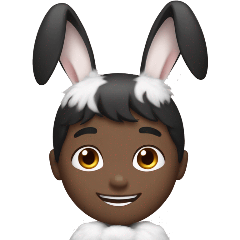 smiling boy with black hair and white bunny ears emoji