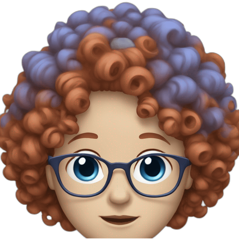 Person with red curly hair pale skin and blue glasses emoji