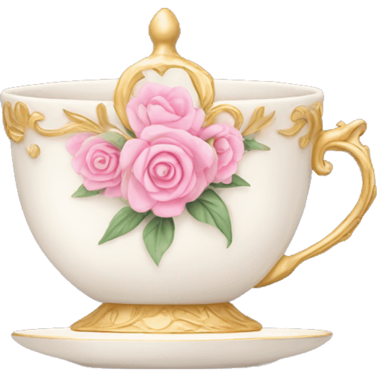 princess tea cup with pink flowers and gold details  emoji