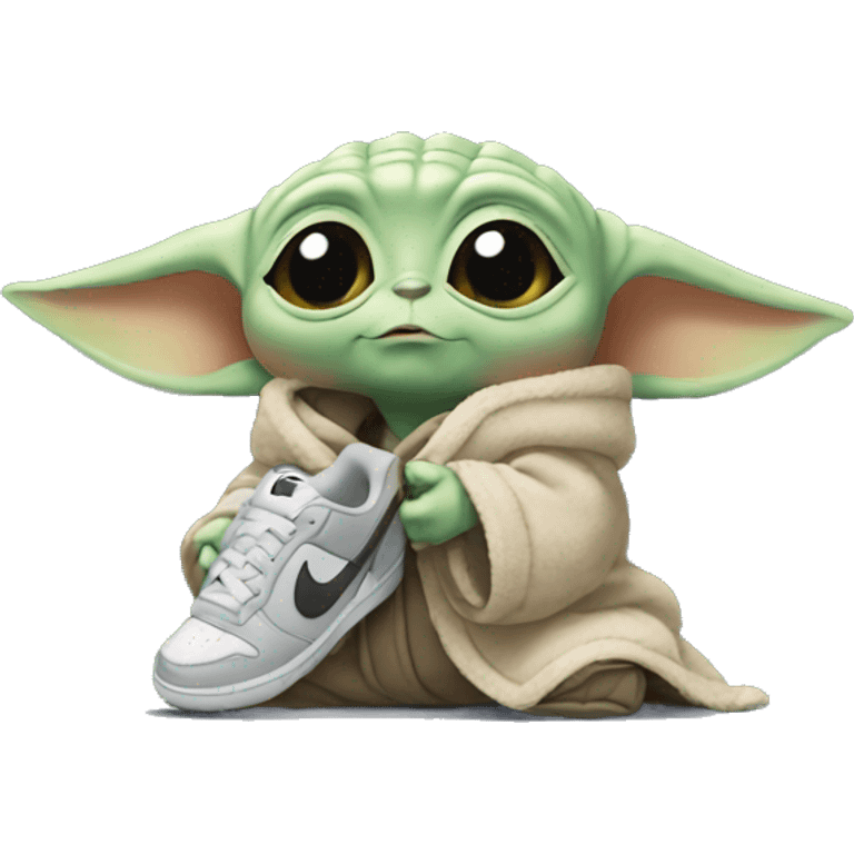  BABY YODA HOLDING NIKE SHOES emoji