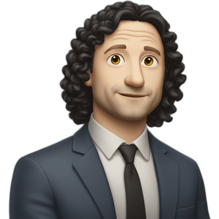 tim robinson face but his hair is shoulder length curly black hair, wide triangular shape emoji