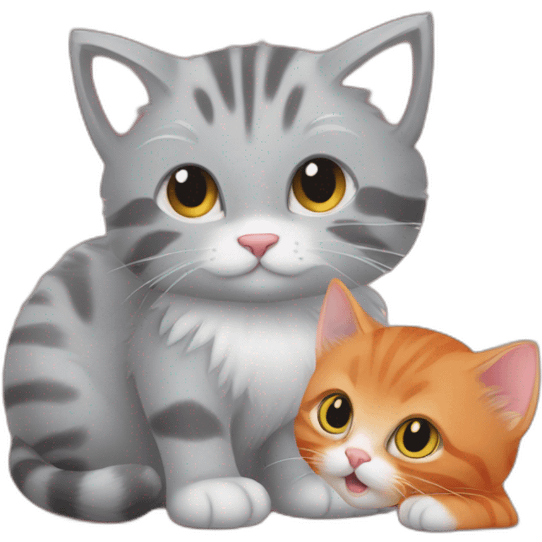 'striped grey cat' playing with 'little floofy red kitten' emoji