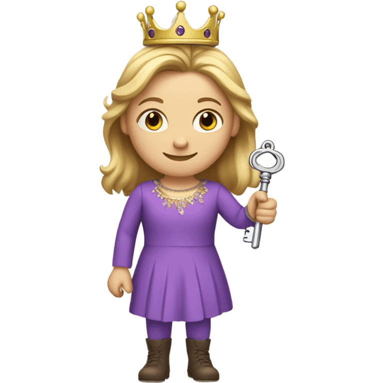 Caucasian Heidi wearing purple holding a key and wearing a crown emoji