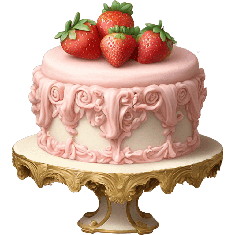 vintage rococo highly detailed pale pink cake with strawberries emoji