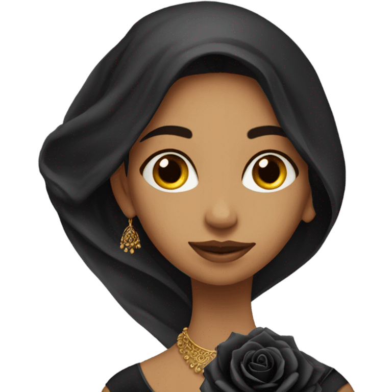 a beauitful Desi woman holding a black rose emoji