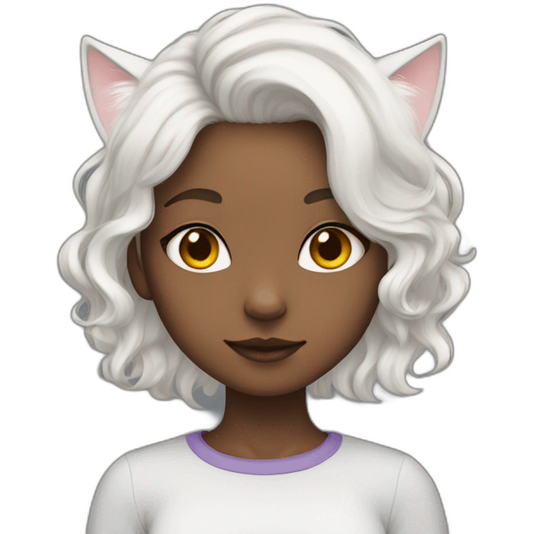 Girl with white hair, cat ears, and heterochromia emoji