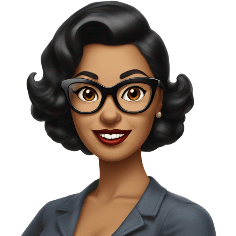 pin-up brown woman with black hair wearing 50s cat eye glasses  emoji