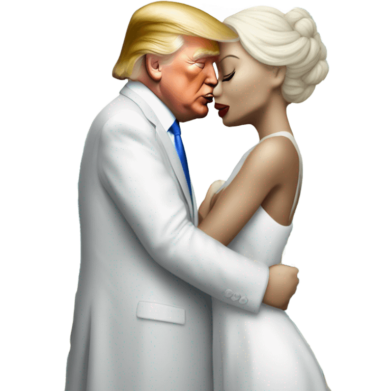 Alien reptilian woman in white dress hugs and kissing donald trump emoji