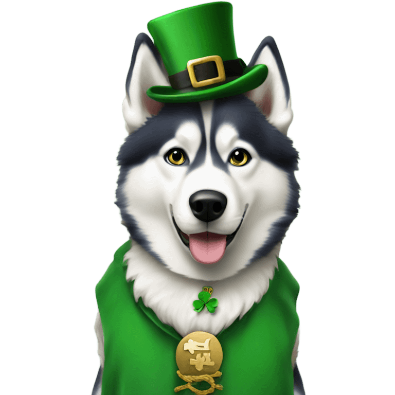 Alaskan Husky standing over a Irish leprechaun  emoji