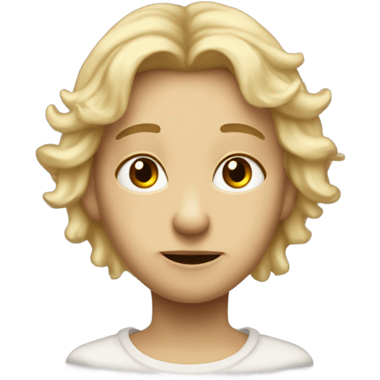 Dirty narrow older angel face with blonde hair and broken halo emoji