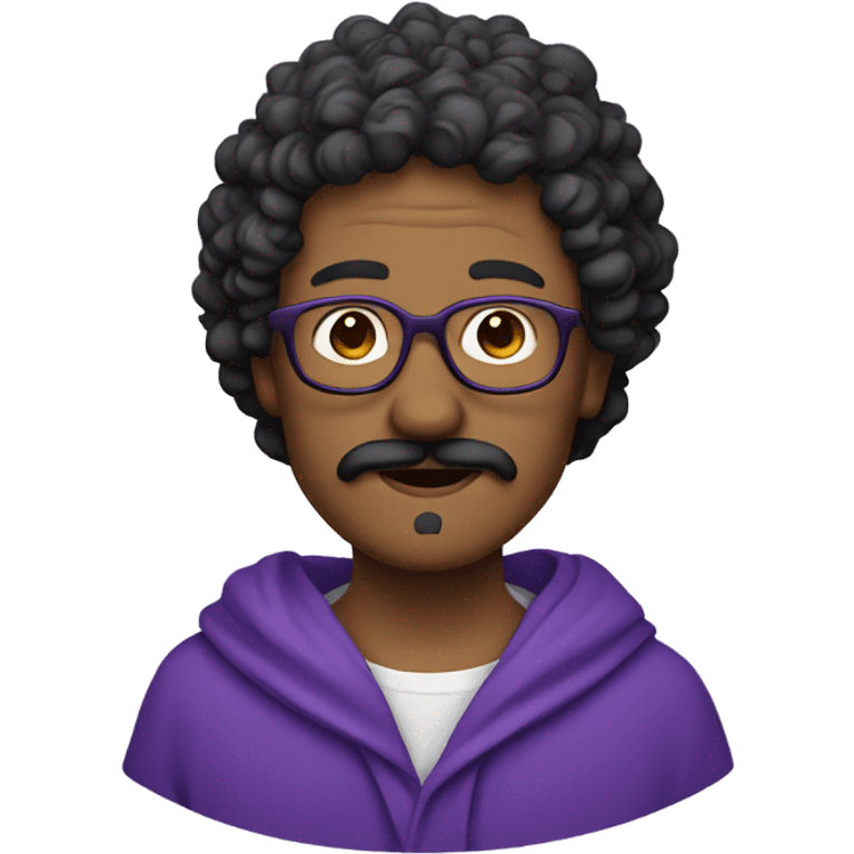 Mnn with round glasses and curly mustache in a violet hooded robe thinki emoji