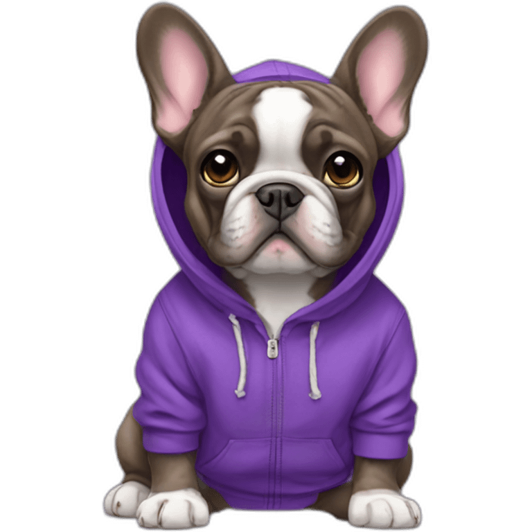 brindle french bulldog in purple hoodie emoji