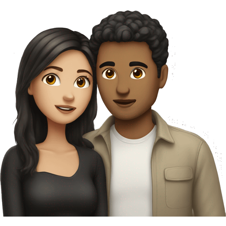 White couple with brown hair girl with black hair kissing emoji