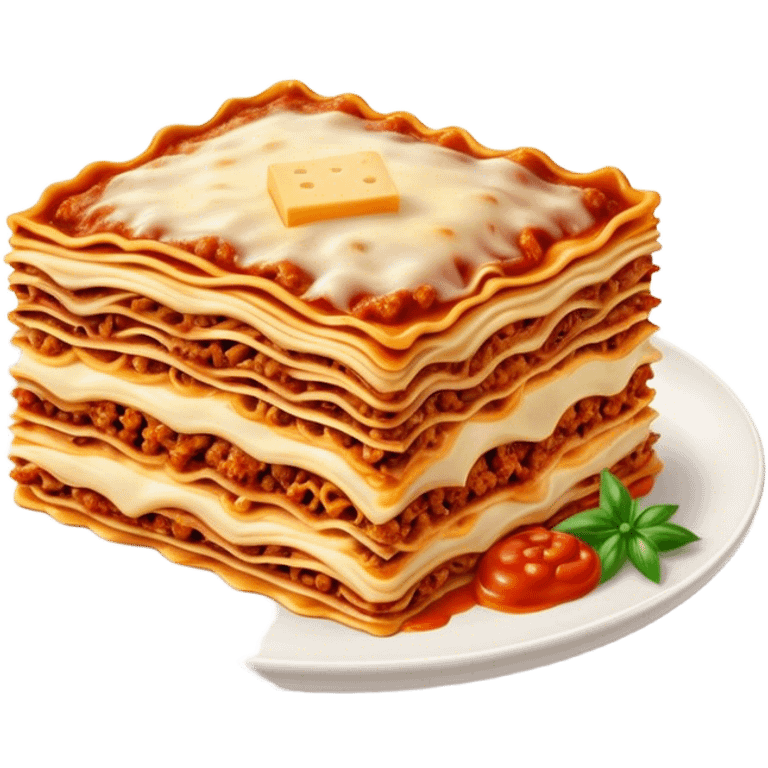 Cinematic Realistic Lasagne alla Bolognese Dish Emoji, depicted with layered pasta, rich meat sauce, and melted cheese rendered with exquisite detail and hearty, warm lighting. emoji