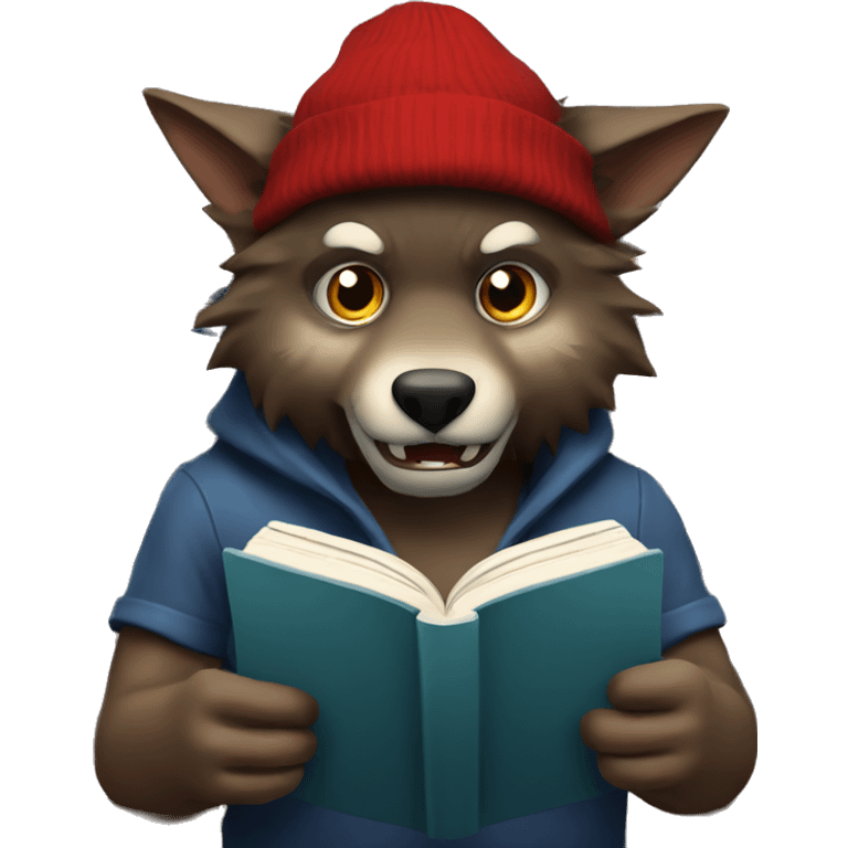 nice werewolf with a beanie reading a book  emoji