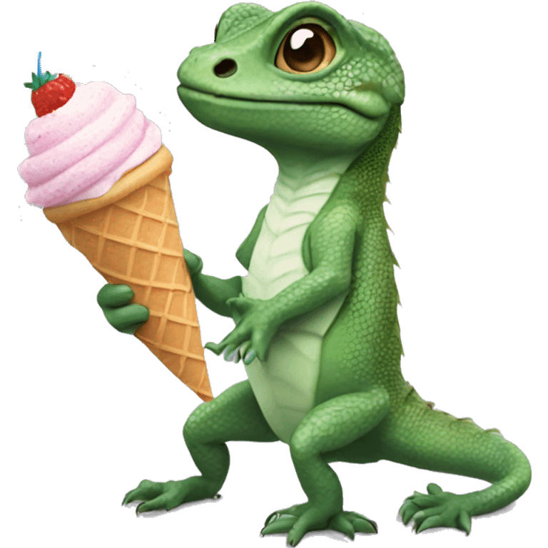 A lizard eating ice cream cone emoji