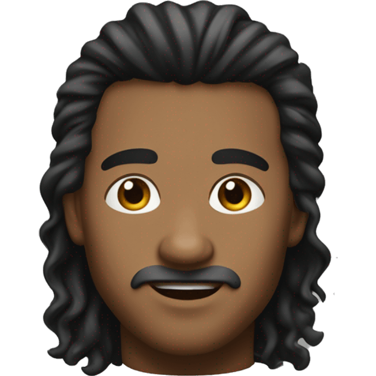 Create an emoji of a guy with a mullet hairstyle. The hair is black, with the top and front slightly shorter and the back longer, styled in soft curls—not too curly. He’s wearing a simple black hoodie, with a neutral expression on his face emoji