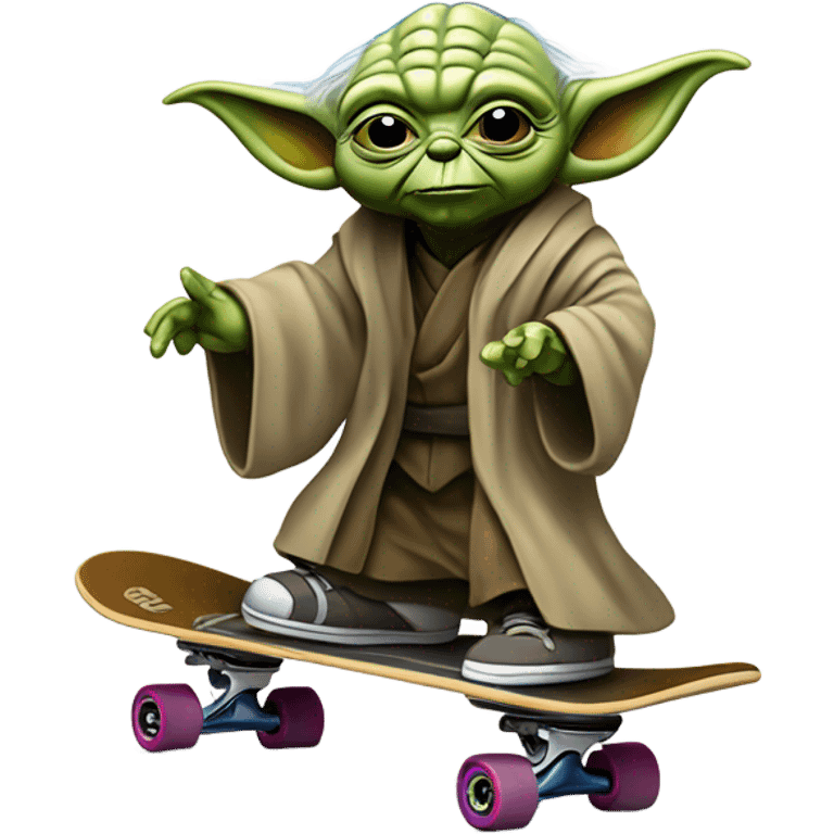 Maître yoda en skate, dessin avec peu de détails et de couleurs  emoji